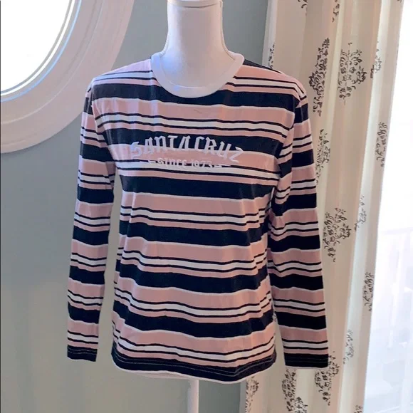 Santa Cruz Skateboards Black and Pink Striped Long Sleeve Tee - Picture 2 of 8